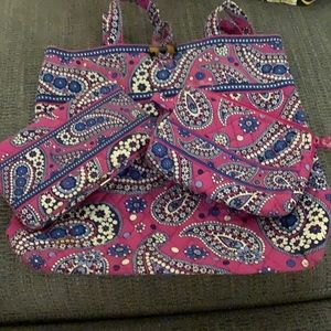 Purple Paisley Vera Bradley Medium Tote, Wallet & Cosmetic Bag